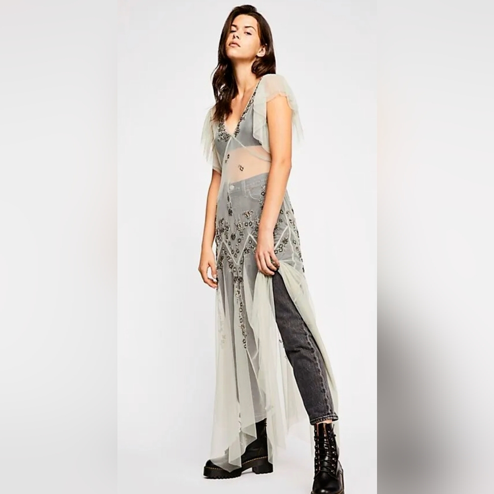 NWOT Free People Annabelle beaded sheer maxi slip dress on medium